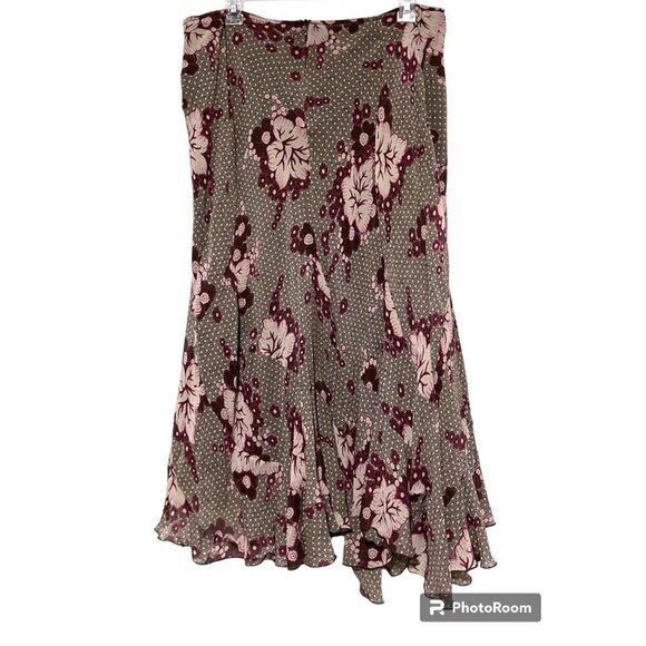 Y2K Anne Klein Maxi Skirt 14 Romantic Flouncy Bloomcore Asymmetric 100% Silk - Picture 3 of 5